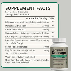Lymphatic Drainage Capsules – Natural Herbal Blend with Dandelion, Burdock, Kelp & Echinacea – Supports Circulation & Fluid Balance