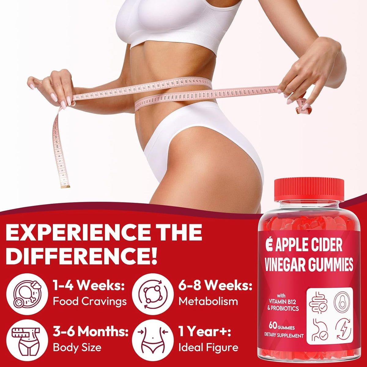 Apple Cider Vinegar Gummies 2000Mg, Keto ACV Gummies with Probiotics, Keto Support & B12, Apple Cider Vinegar with Mother for Digestion, Metabolism, Detox & Cleanse - Vegan, Low Sugar, 60 Counts