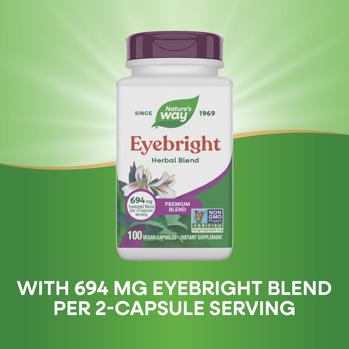 Nature'S Way Eyebright Herb Premium Blend, Herbal Blend, Non-Gmo Project Verified, Eyebright Supplement, Vegan, 100 Capsules (Packaging May Vary)