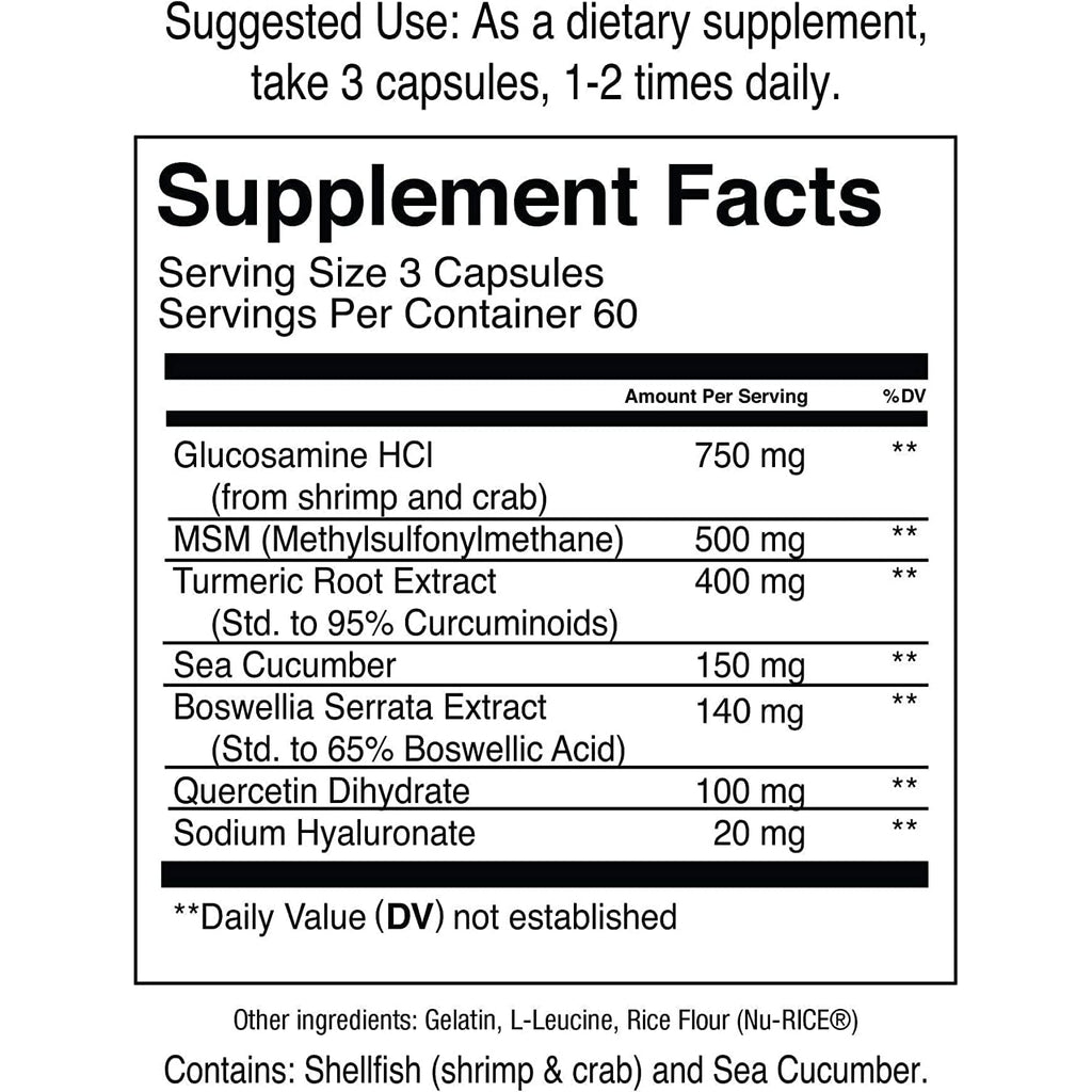 Jocko Fuel Joint Support Supplement - Glucosamine MSM for Joint Pain, Mobility, & Flexibility W/Turmeric & Boswellia (180 Capsules)