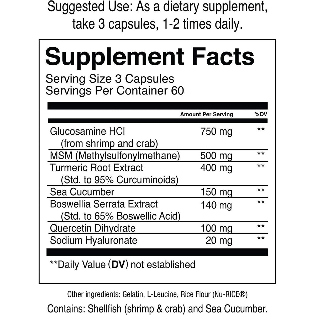 Jocko Fuel Joint Support Supplement - Glucosamine MSM for Joint Pain, Mobility, & Flexibility W/Turmeric & Boswellia (180 Capsules)