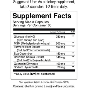Jocko Fuel Joint Support Supplement - Glucosamine MSM for Joint Pain, Mobility, & Flexibility W/Turmeric & Boswellia (180 Capsules)
