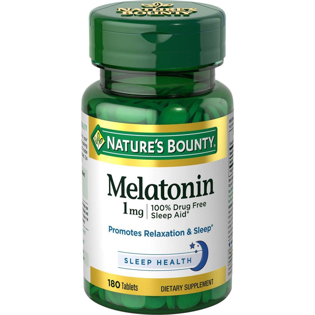 Nature'S Bounty Melatonin, 100% Drug Free Sleep Aid, Promotes Relaxation and Sleep Health, 1Mg, 180 Tablets