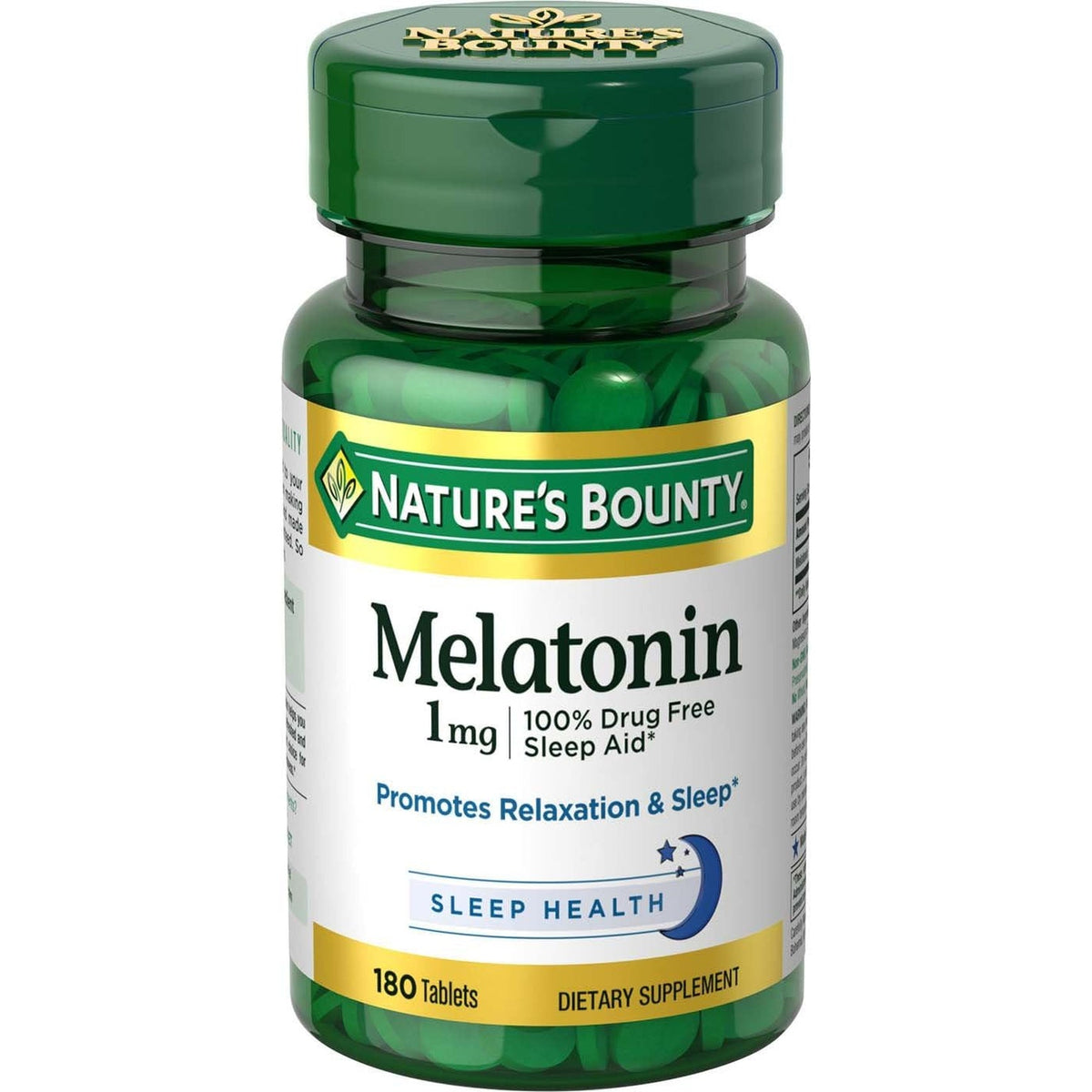 Nature'S Bounty Melatonin, 100% Drug Free Sleep Aid, Promotes Relaxation and Sleep Health, 1Mg, 180 Tablets