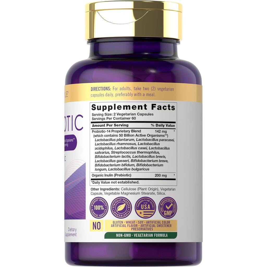 Carlyle Probiotics with Prebiotics | 120 Capsules | 50 Billion Active Organisms | Non-Gmo & Gluten Free Supplement