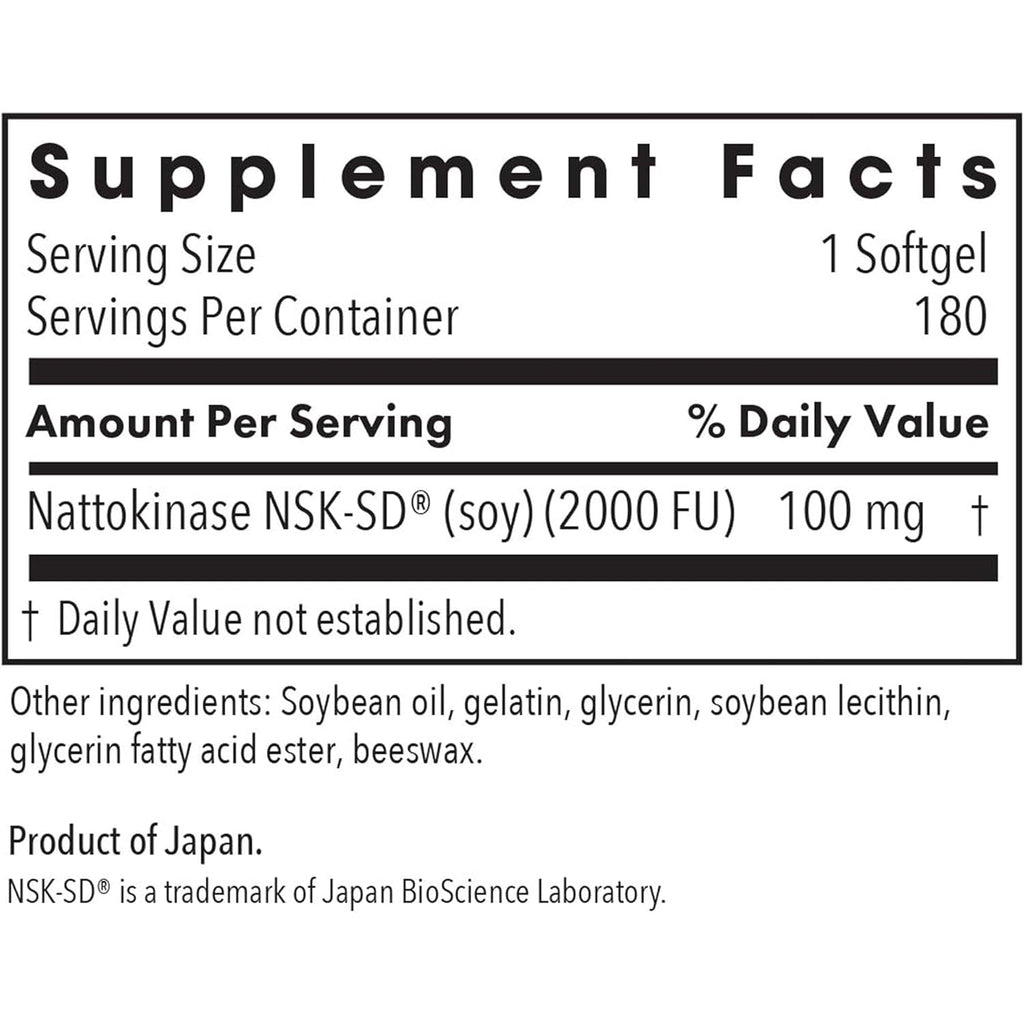 Allergy Research Group ARG Nattokinase 100 Mg - Supplement to Support Healthy Circulation - Delivers 100 Mg Nattokinase NSK-SD from Fermented Soybeans per Serving - 180 Servings - 180 Capsules