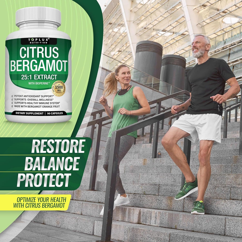 Citrus Bergamot Supplement 1500Mg - 25:1 Bergamot Extract to Support Overall Health, Immune System, Potent Antioxidant High Absorption Natural Vegan Non-Gmo for Men Women, 90 Capsules