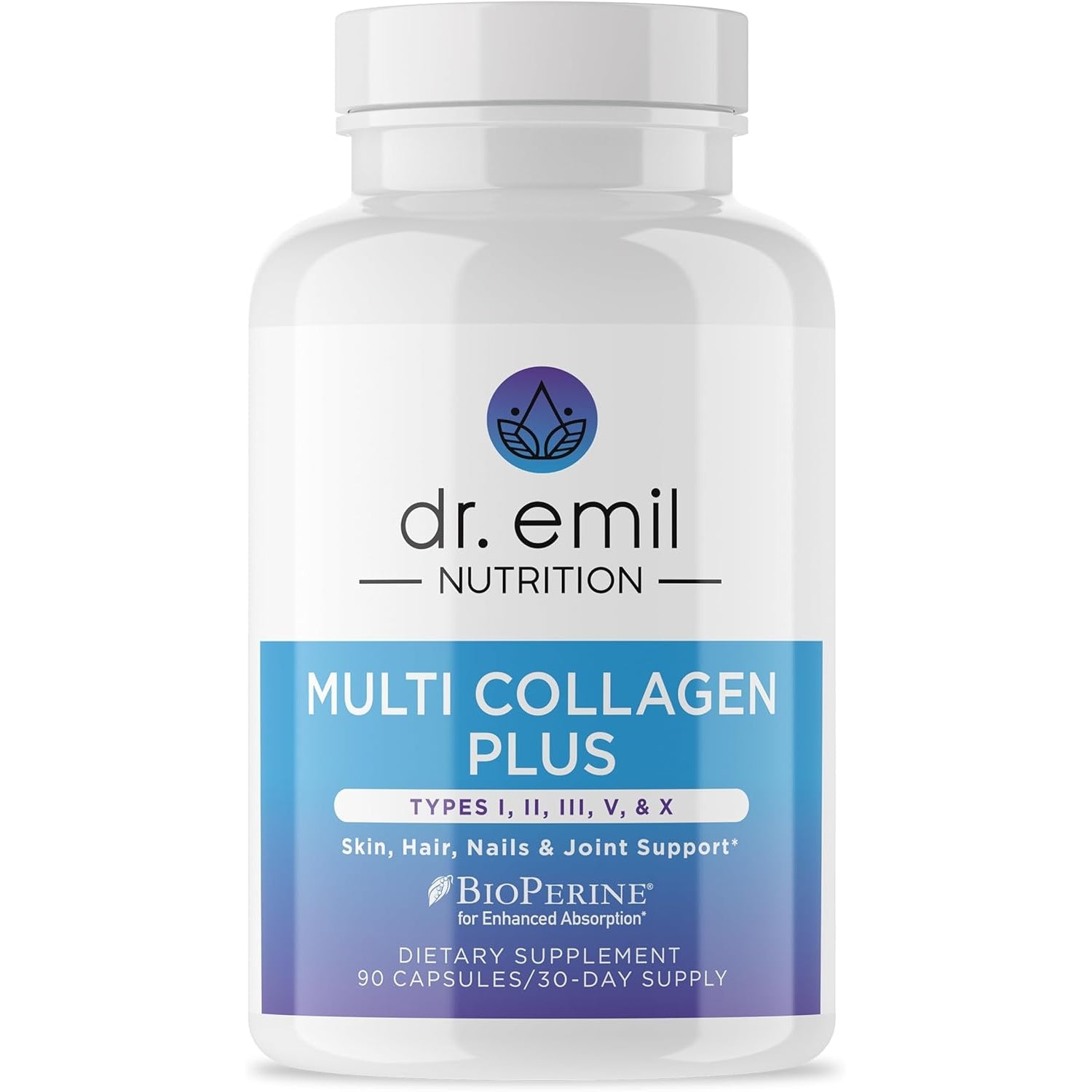 Dr. Emil Nutrition Multi Collagen - Hydrolyzed Collagen Supplement - Types I, II, III, V & X - Hair, Skin, Nails & Joint Support - Non-Gmo & Gluten-Free - 90 Capsules