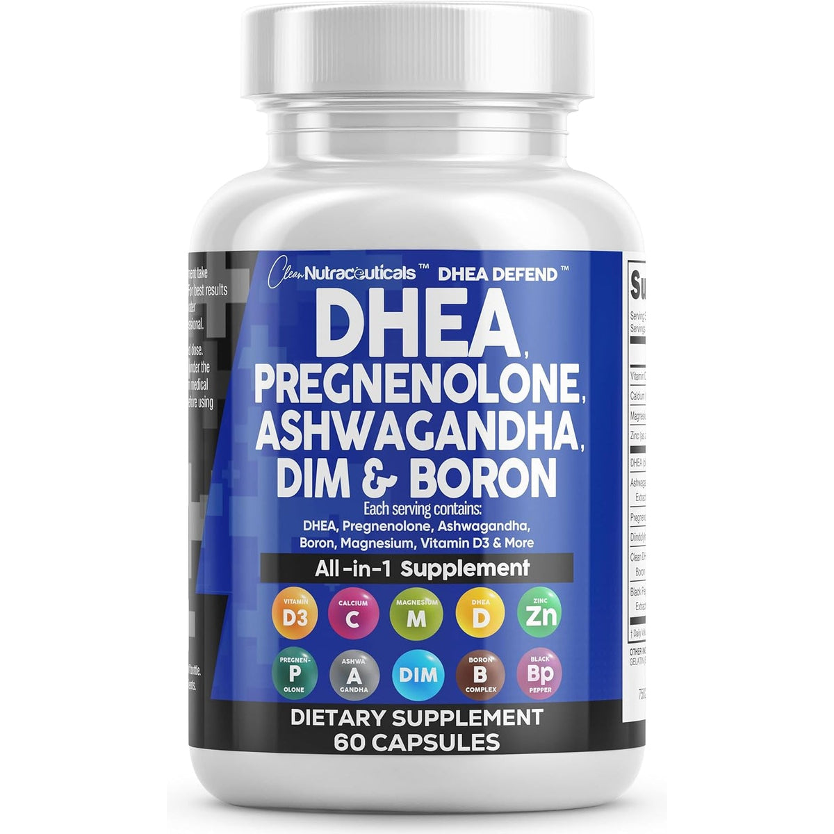 DHEA 200Mg Supplement Pregnenolone 100Mg for Men & Women with DIM Ashwagandha Boron 6Mg Complex Calcium Magnesium Zinc 50Mg Vitamin D3 5000 IU Hormone Support Capsules Pills Made in USA 60 Count