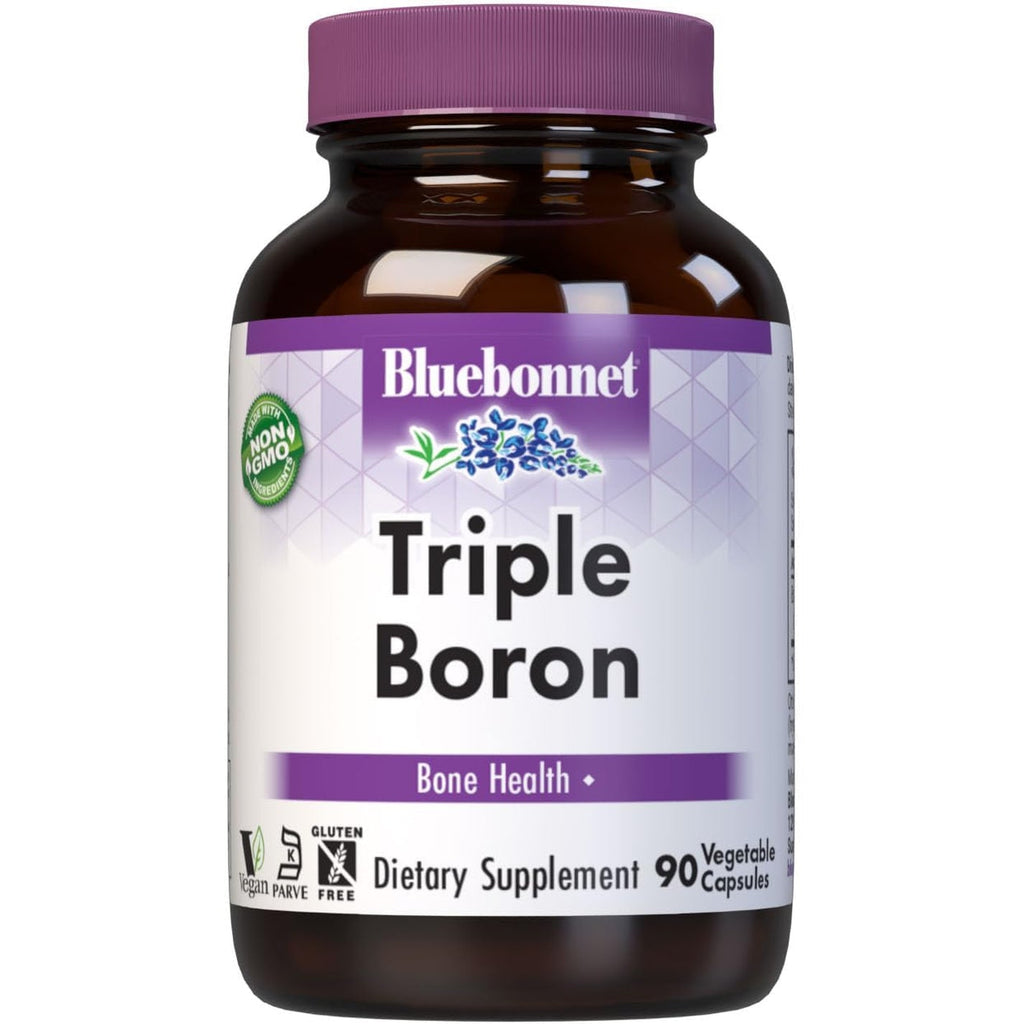 Bluebonnet Triple Boron 3 Mg Trace Mineral Bone Support - Boron Supplement for Men & Women with Citrate Aspartate & Glycinate - Vegan, Non-Gmo - 90 Vegetarian Capsules, 90 Day Supply