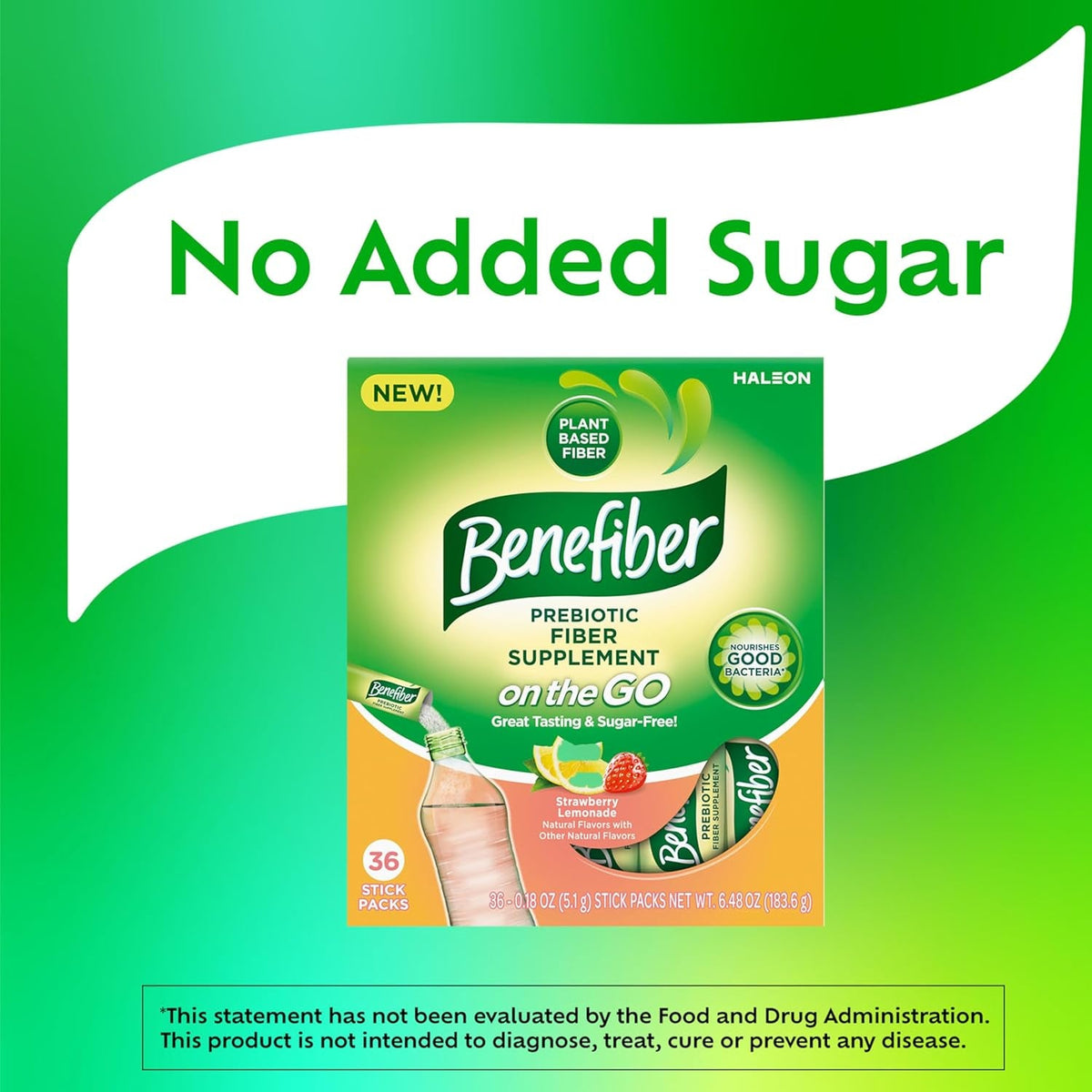 Benefiber GLP-1 Friendly Fiber Supplement, Strawberry Lemonade, on the Go Stick Packs, 36 Count