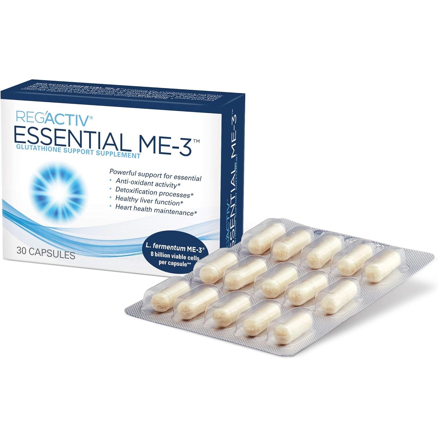 Reg'Activ Essential ME-3, 30 Capsules. a Glutathione-Producing Probiotic That Delivers Glutathione to the Intestine for Efficient Guthatione Supplementation