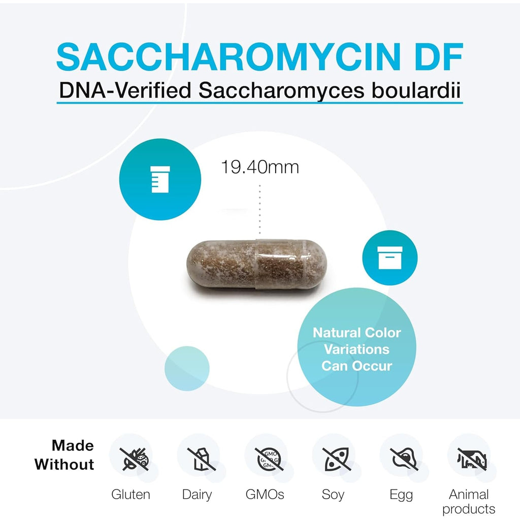 XYMOGEN Saccharomycin 10B - Gut Flora & Digestive Immune Support - 50 Mg Saccharomyces Boulardii Probiotic - Stomach Acid-Resistant - Vegan & Dairy Free - 60 Capsules