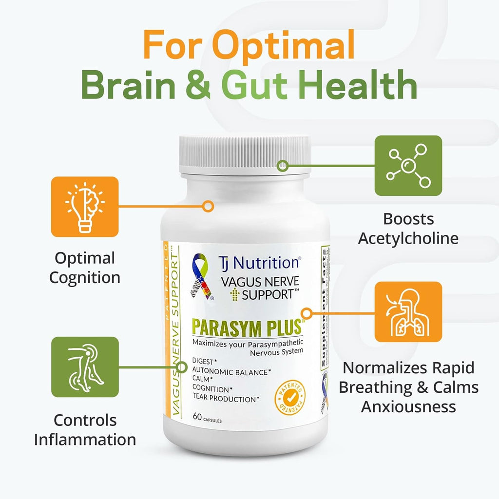 Parasym plus Vagus Nerve Support, Patented Digestive Nutritional Supplements, Energy Booster for Men and Women, Memory Supplement for Brain, Gentle Immune System Support, 60 Capsules