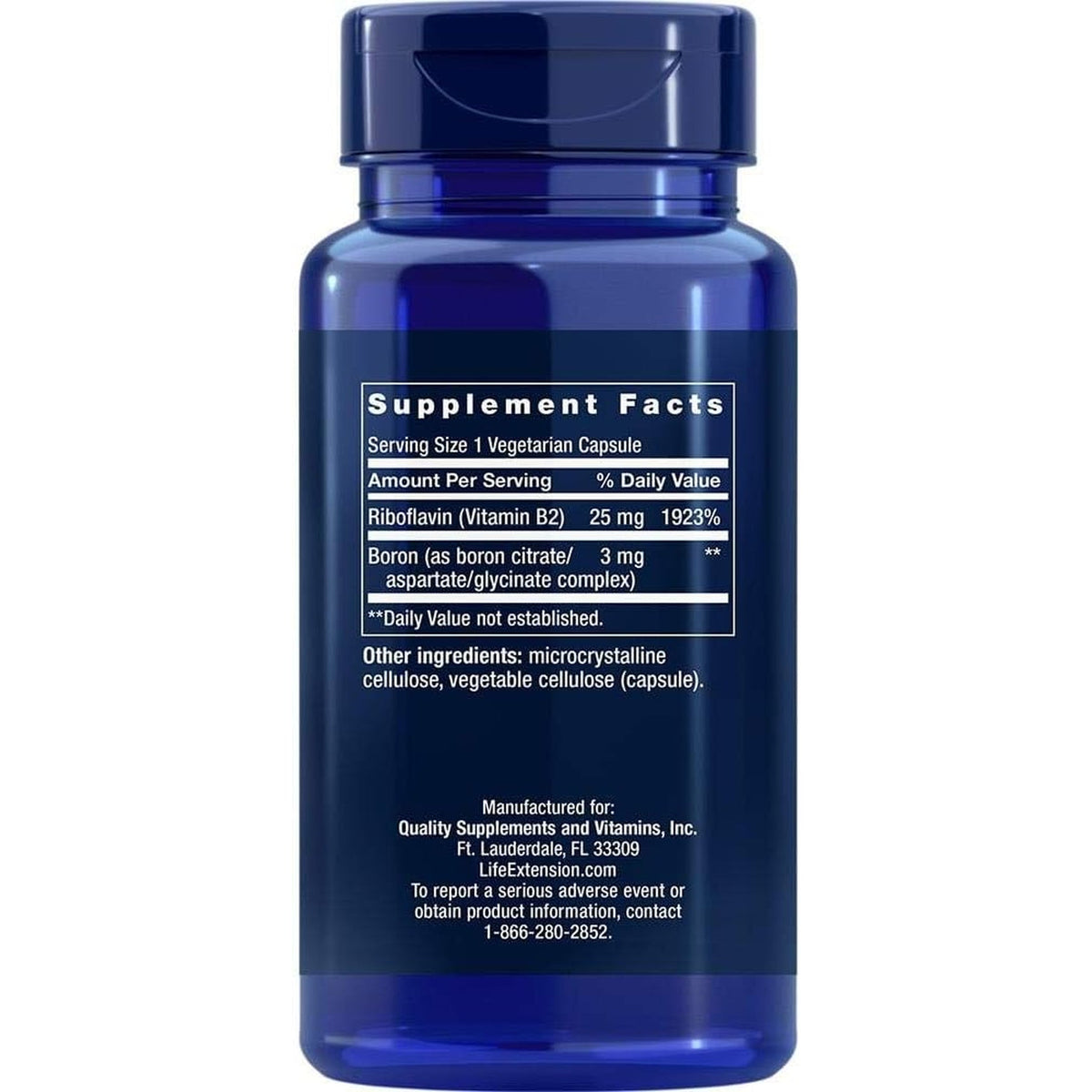 Life Extension Boron 3 Mg, Vitamin B2, Supports Healthy Bones, Optimal Bone Metabolism, Immune Function, Nervous System Health, Gluten Free, Non-Gmo, Vegetarian, 100 Capsules