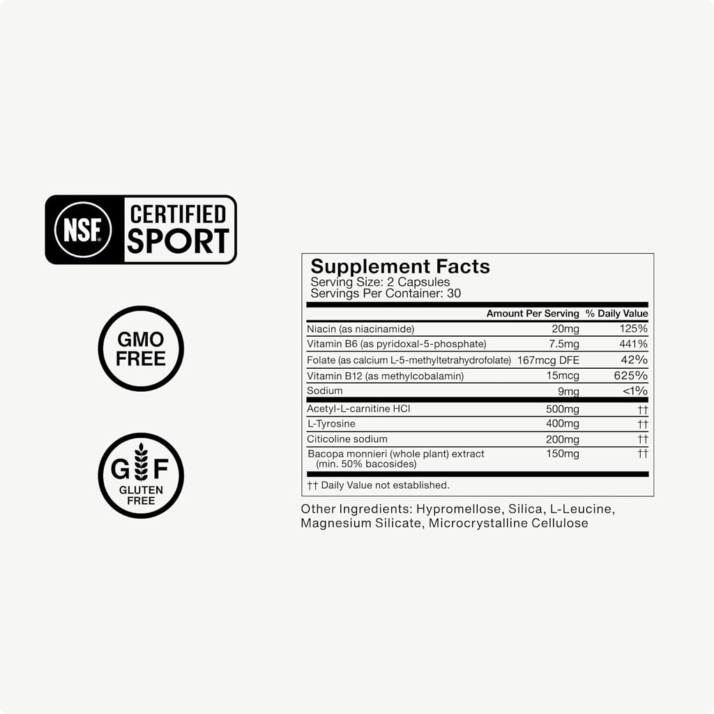 Momentous Brain Drive Nootropic Supplement - Brain Supplement for Memory & Focus Support - NSF Certified for Sport - GMO- & Gluten-Free - 30 Servings
