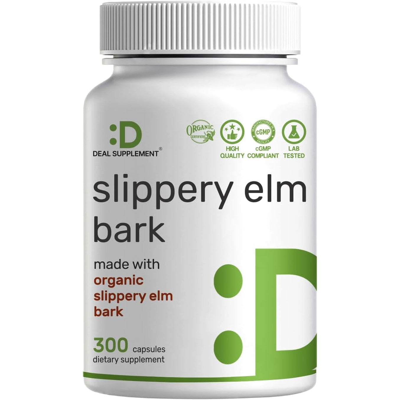 DEAL SUPPLEMENT Slippery Elm Capsules – 300 Pills, Made with Organic Inner Bark Powder Extract – Natural Herb for Soothing Throat & Digestive Support – Non-Gmo