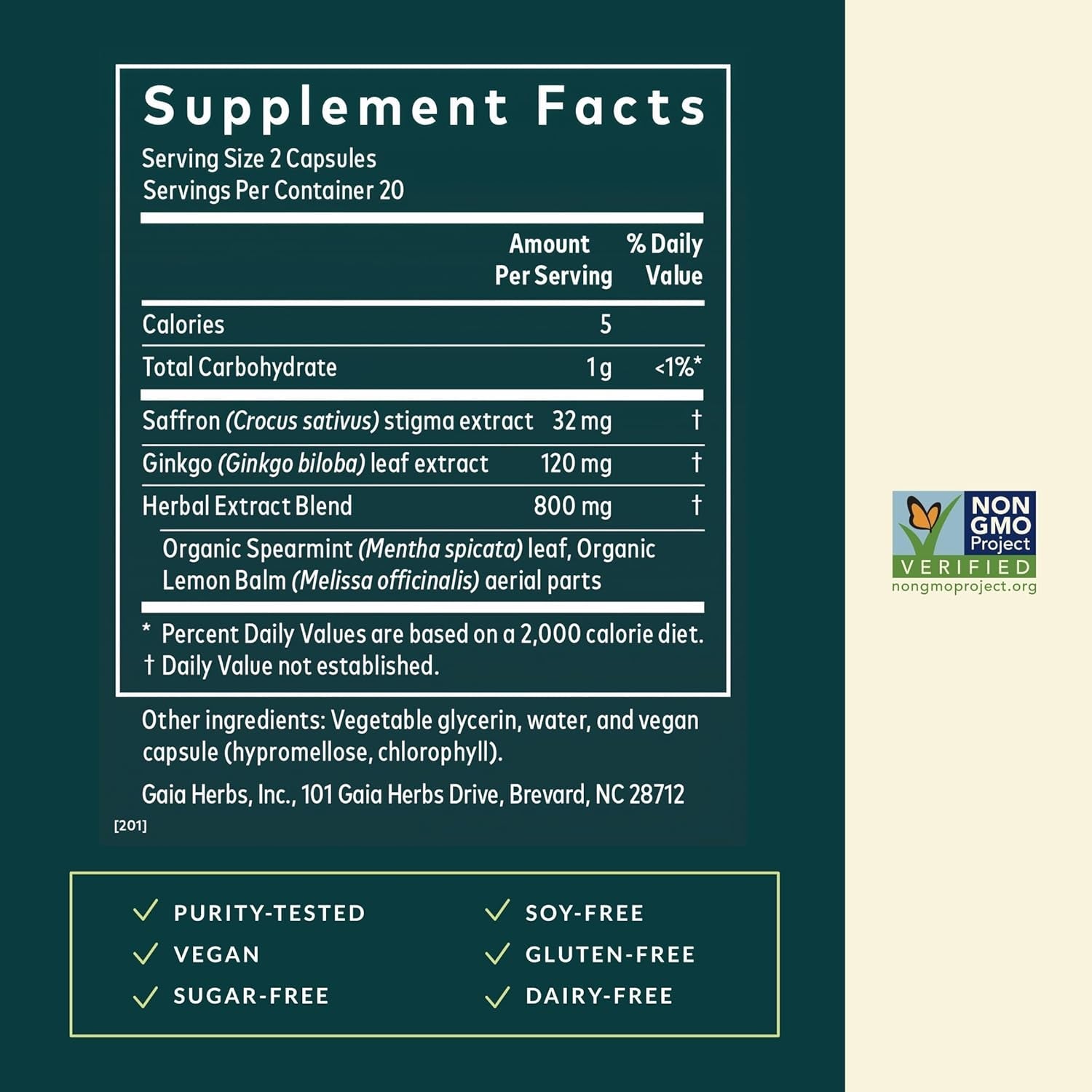 Gaia Herbs Nootropic Focus - Brain & Cognitive Support Supplement to Help Maintain Healthy Concentration* - with Saffron, Lemon Balm & Spearmint - 40 Liquid Phyto-Capsules (20 Servings)