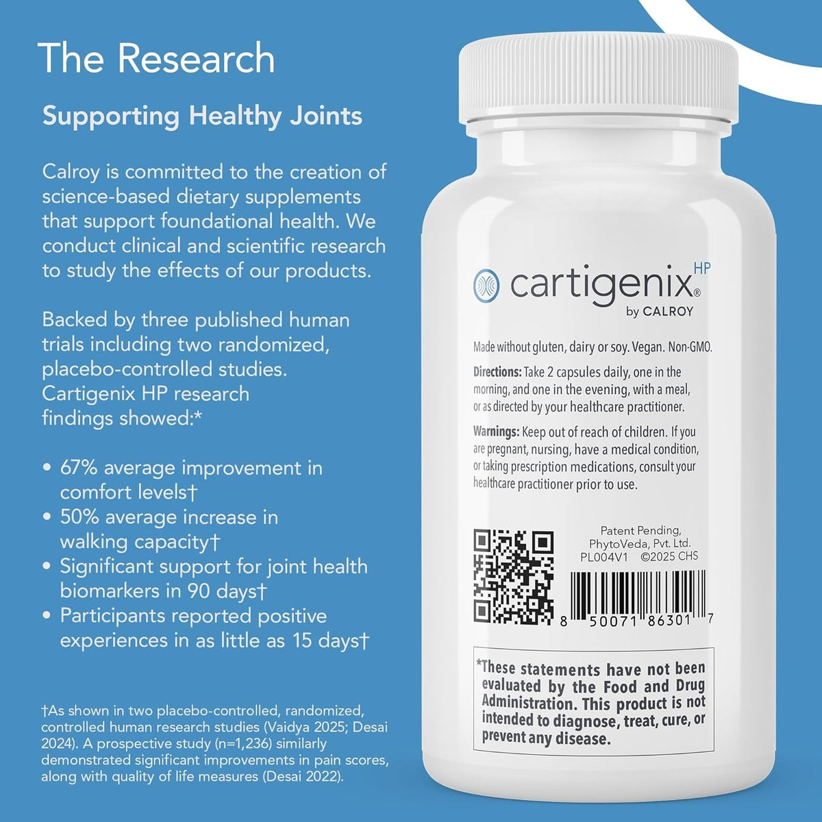 Calroy Cartigenix HP Joint & Cartilage Support Supplement - for Men and Women - Supports Flexibility, Mobility & Comfort – 60 Vegan Capsules