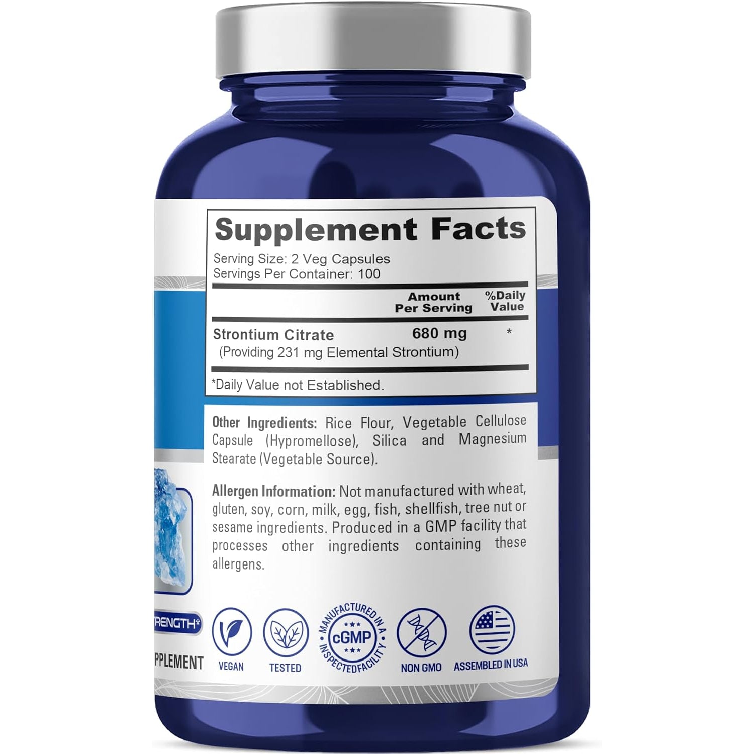 Nusapure Strontium Citrate - Suitable for Vegetarian/Vegan, Non - GMO - 680 Mg 200 Capsules