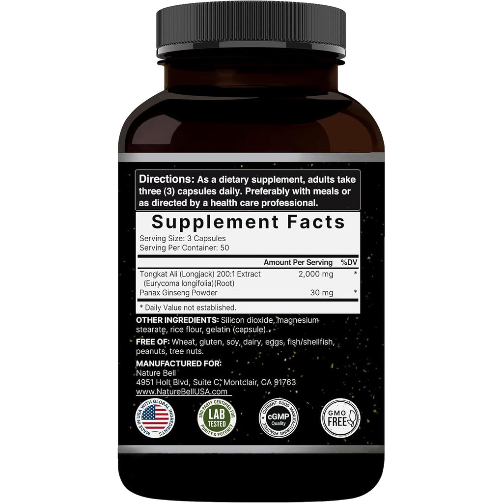 Tongkat Ali 200:1 (Longjack) Extract for Men, 2000Mg per Serving, Indonesia Origin, Eurycoma Longifolia | with Panax Ginseng for Energy, Stamina, & Male Health Support (150 Count (Pack of 2))