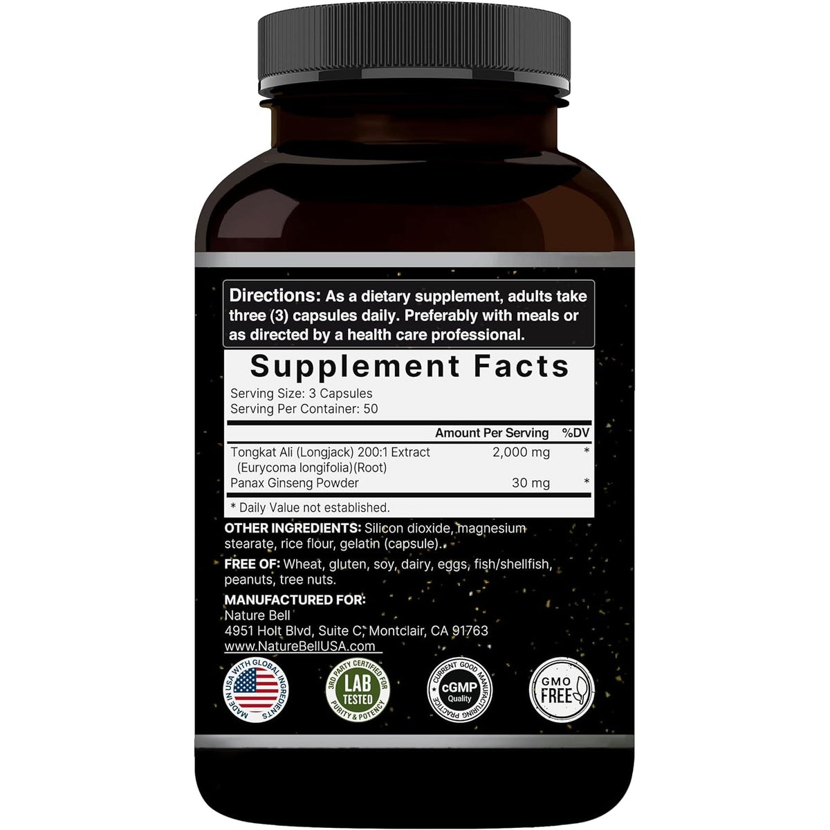 Tongkat Ali 200:1 (Longjack) Extract for Men, 2000Mg per Serving, Indonesia Origin, Eurycoma Longifolia | with Panax Ginseng for Energy, Stamina, & Male Health Support (150 Count (Pack of 2))