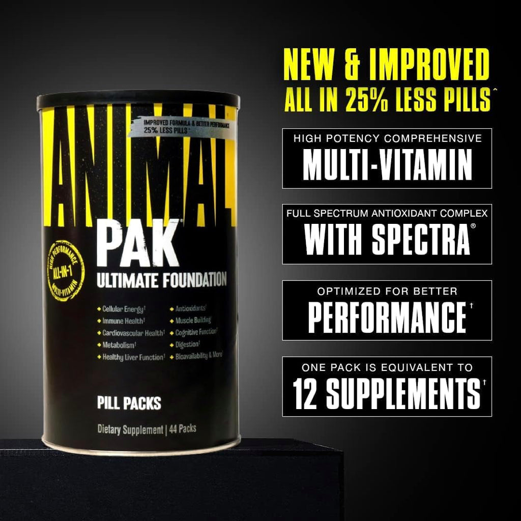 Animal Pak - Convenient Multivitamin for Men & Women Daily All-In-One Vitamin & Supplement Pack - Zinc, Vitamins C, B, D, Amino Acids, and Immune Support - Sports Nutrition Performance - 44 Count