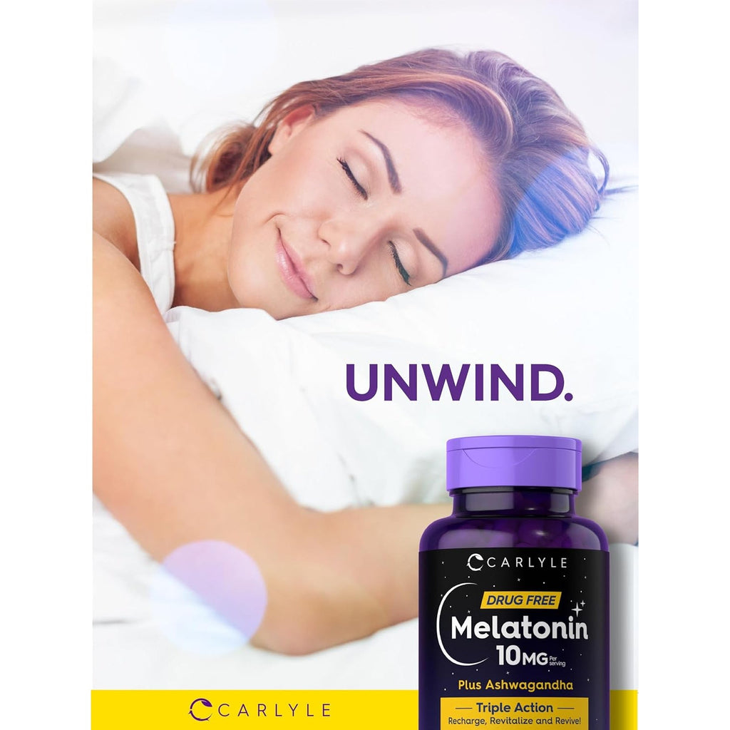 Carlyle Melatonin 10Mg | 120 Capsules | with Ashwagandha | Triple Strength Formula | Non-Gmo, Gluten Free Supplement