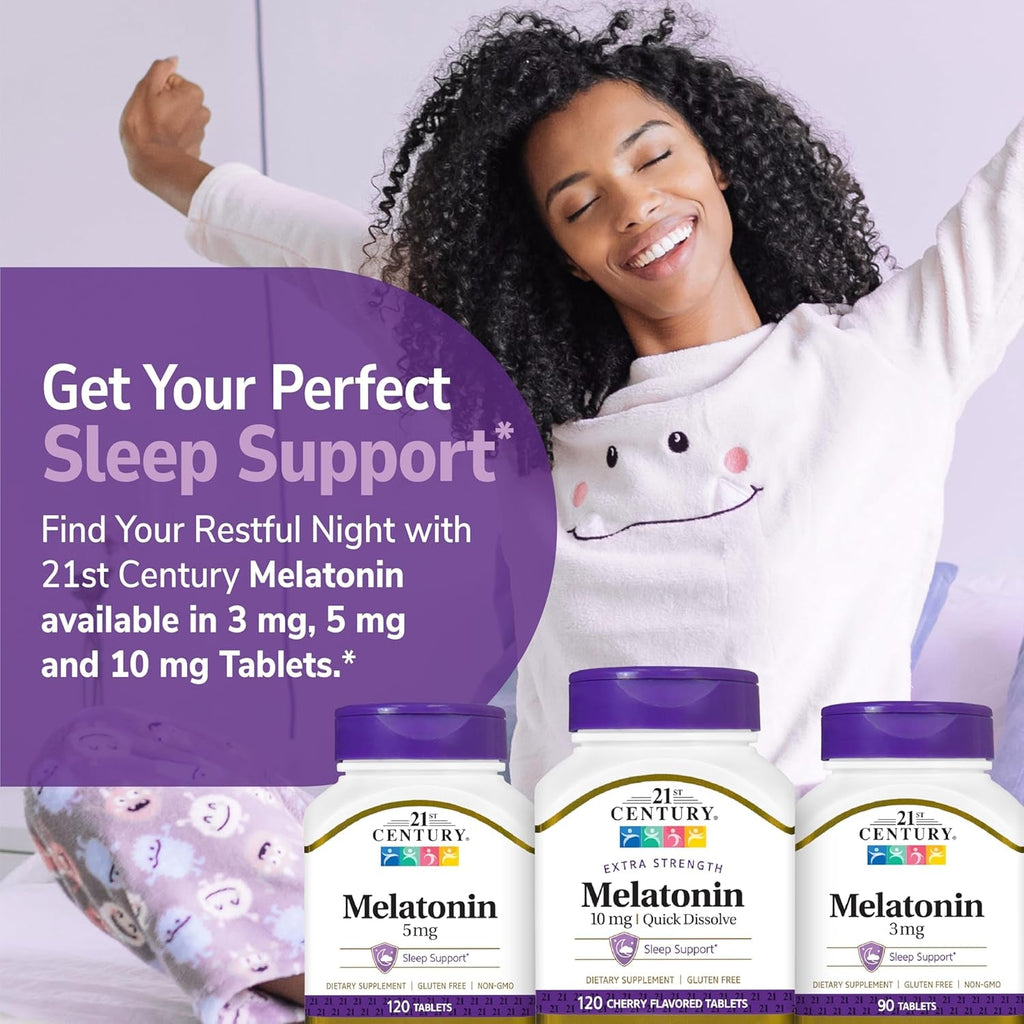 21St Century Melatonin 10Mg Extra Strength, 120 Count, Quick Dissolving Sleep Aid for Adults, Promotes Relaxation and Restful Sleep, Non-Habit Forming, Gluten-Free, Cherry Flavor