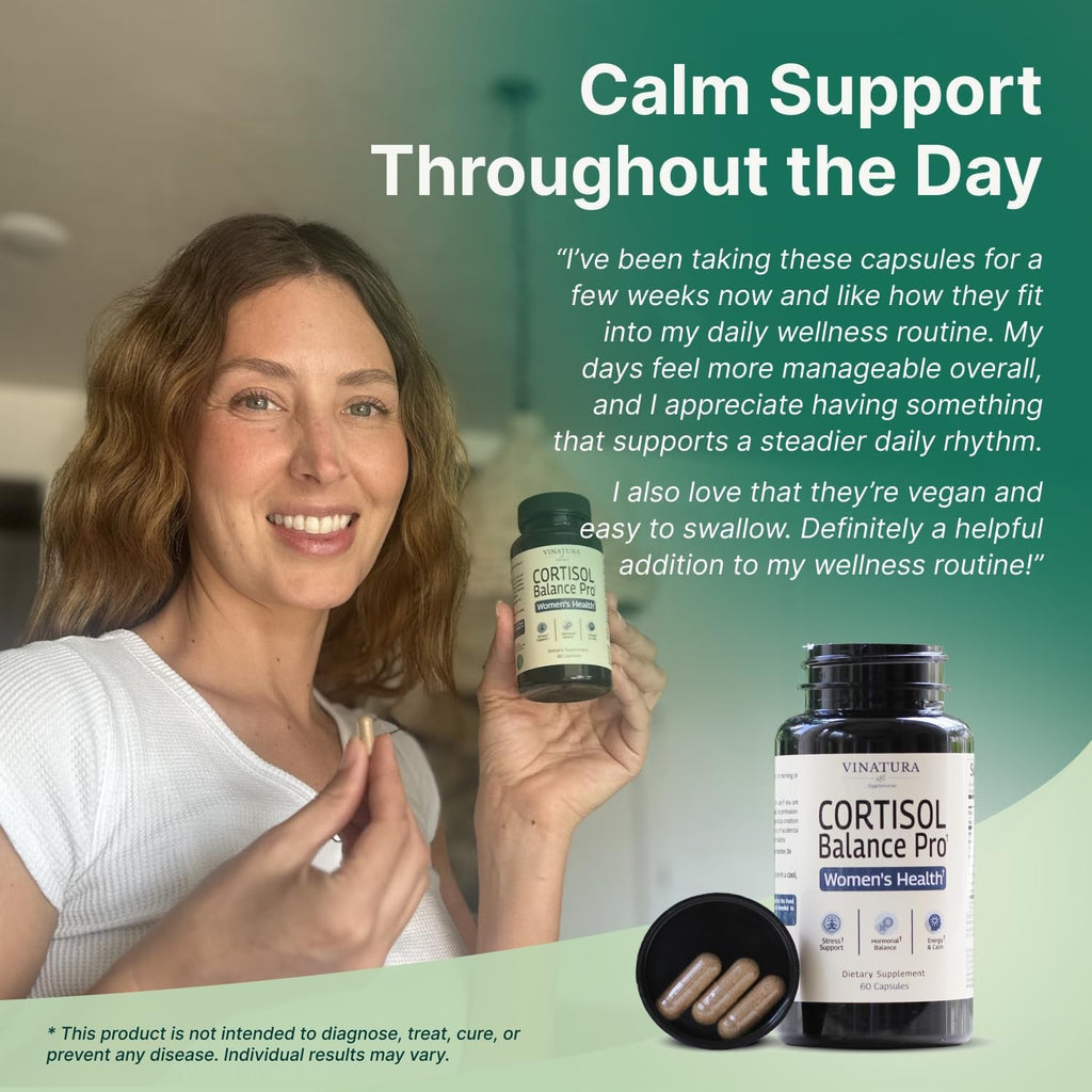 VINATURA Cortisol Supplements for Women - Cortisol Detox and Management - Adrenal Support, Stress Support, 60 Vegan Capsules