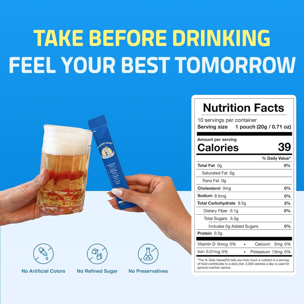 TO. AM Recovery Boost Jelly Stick | Better Mornings after Every Night Out | Korean Pear + DHM | Liver Support + Electrolytes | Pre & Post Drink | Made in Korea | 10 Count