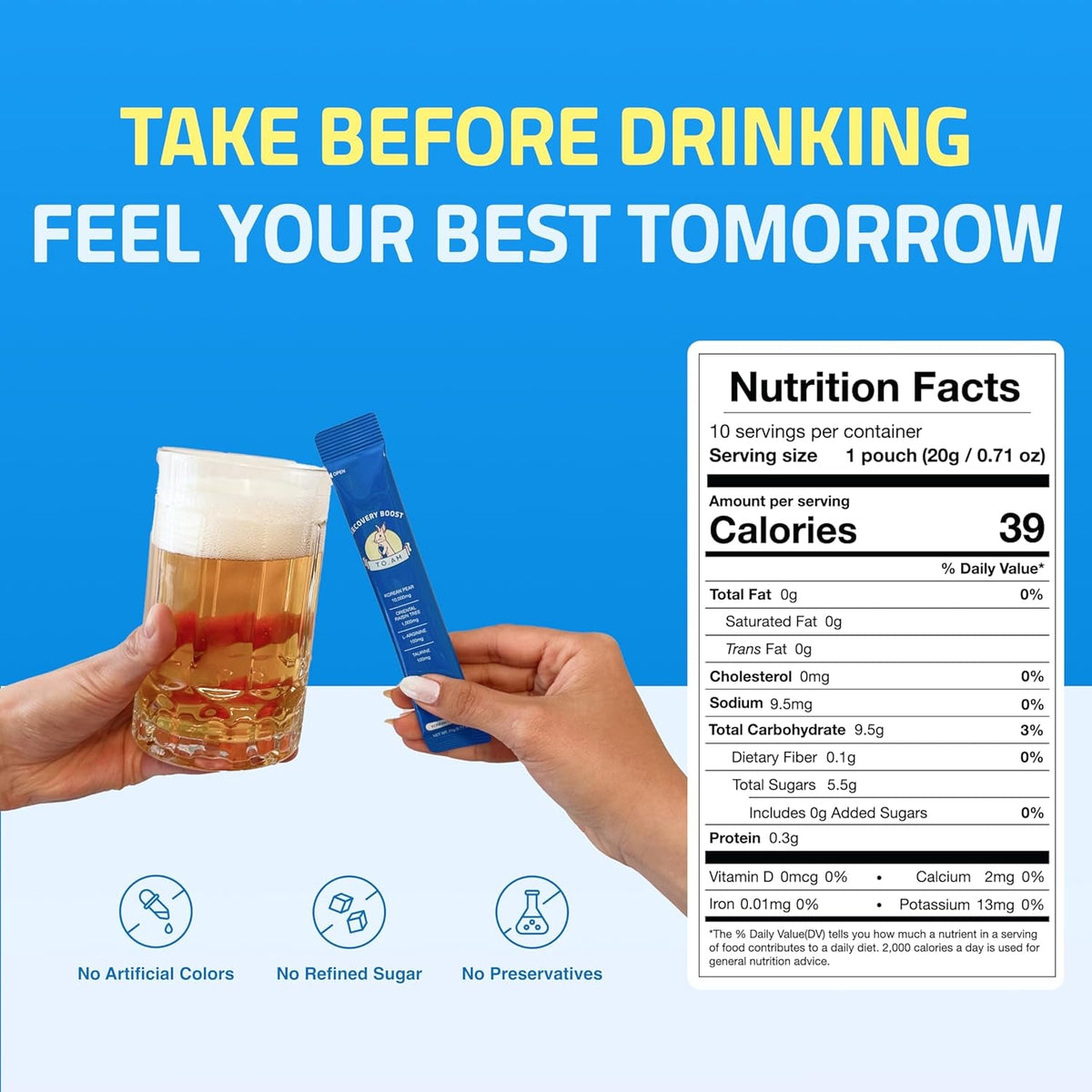 TO. AM Recovery Boost Jelly Stick | Better Mornings after Every Night Out | Korean Pear + DHM | Liver Support + Electrolytes | Pre & Post Drink | Made in Korea | 10 Count