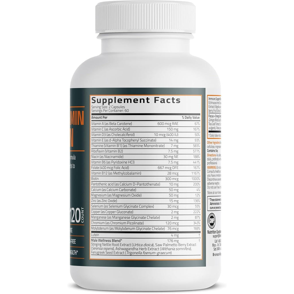 Bronson Multivitamin for Men All-In-One Daily Coverage Formula Key Vitamins, Minerals & Herbs to Support Men'S Health, 120 Capsules