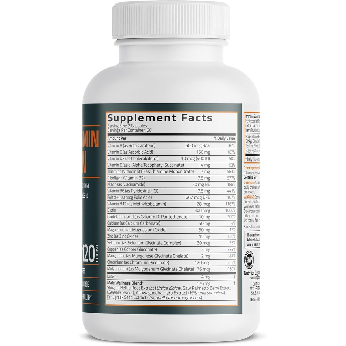 Bronson Multivitamin for Men All-In-One Daily Coverage Formula Key Vitamins, Minerals & Herbs to Support Men'S Health, 120 Capsules