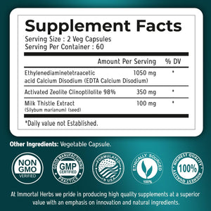 EDTA Capsules 1500Mg with Zeolite 98% and Milk Thistle, 120 Pills, Non-Gmo & Gluten Free Calcium Disodium EDTA Supplement