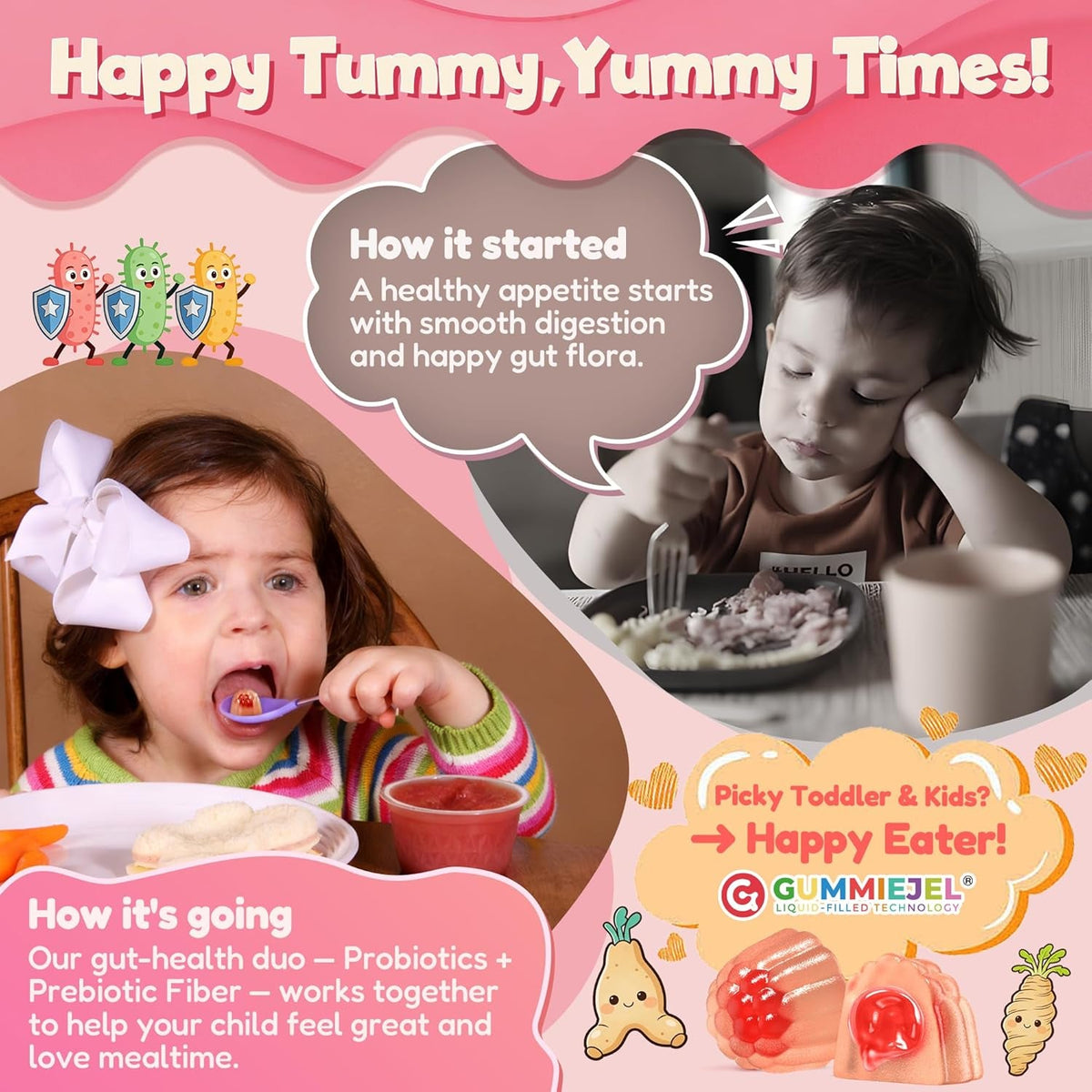 Toddler 2-4 & Kids 4+ Para Clean Gut Health Gummies W/Wormwood, Black Walnut, Clove, Pumpkin Seeds, Vitamin C, D3, Zinc, Digestive Supplement for Natural Gut Cleanse, Kids Immune Support (60Cts)