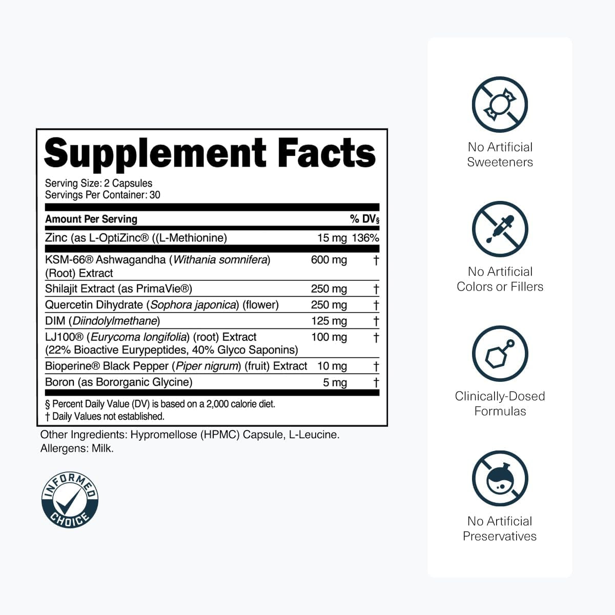 Transparent Labs Vitality Testosterone Booster - Testosterone Supplement for Men with Ashwagandha KSM-66, Primavie Shilajit Extract, & DIM to Support Vitality, & Bioavailable Testosterone - 60 Count
