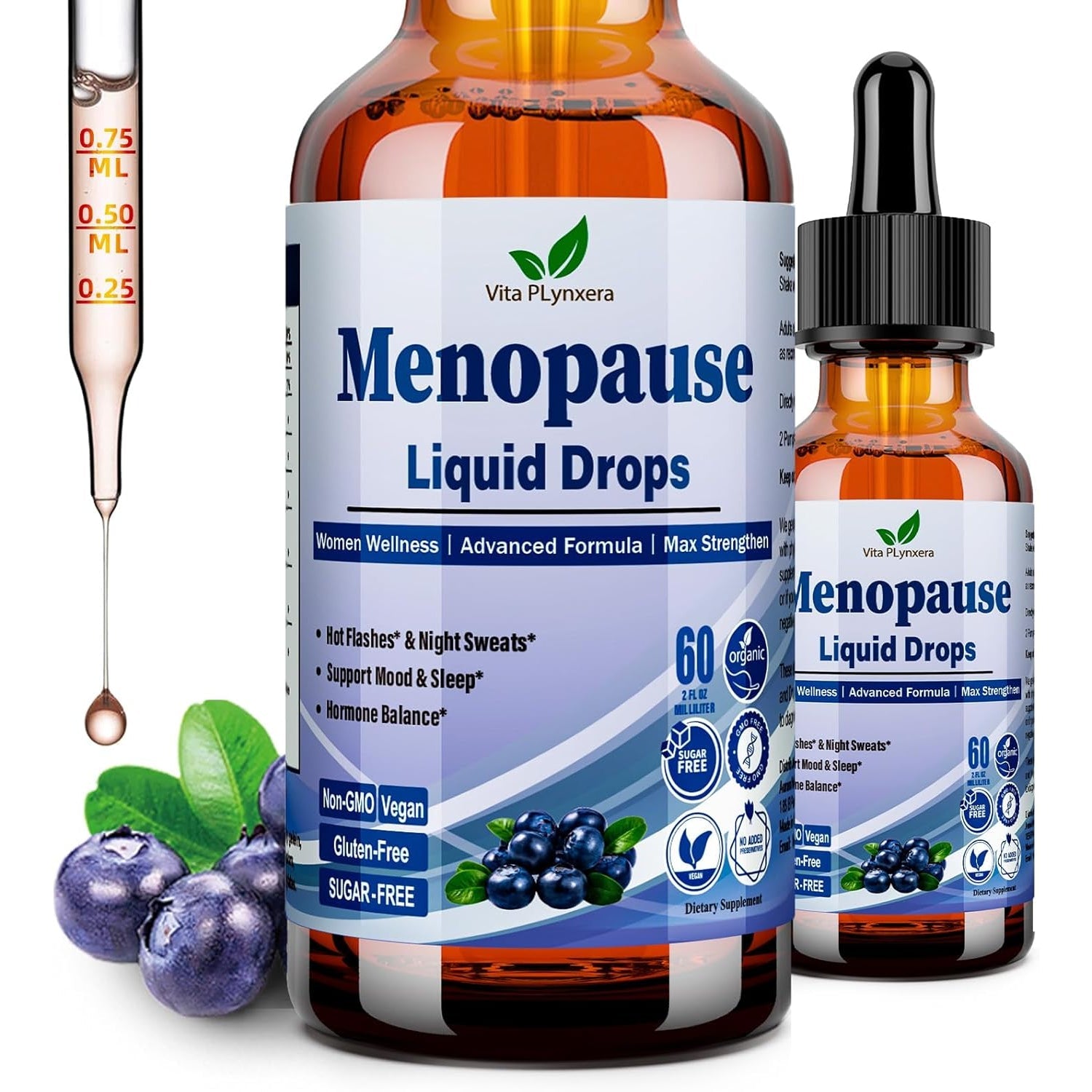 Menopause Supplements Liquid Drops, 8-In-1 Menopause Vitamin W. Black Cohosh, Ashwagandha, D3 B6 Multivitamin for Hot Flash, Night Sweats, Hormone Balance & Mood Support for Women over 40