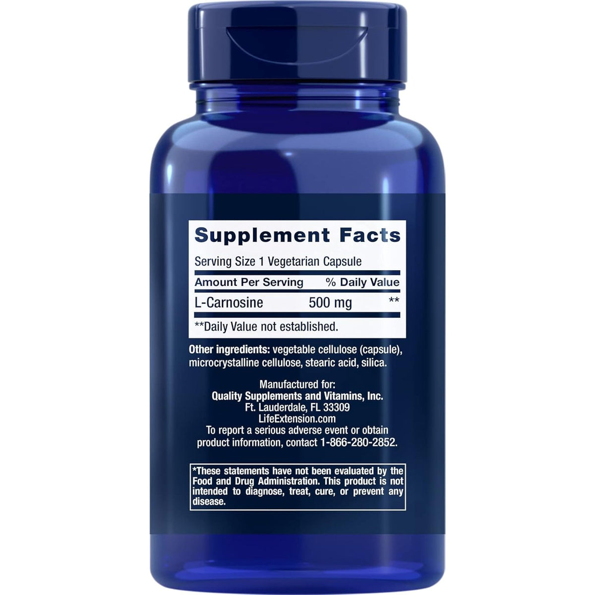 Life Extension Carnosine, Healthy Aging, Exercise Recovery, Gluten-Free, Non-Gmo, Vegetarian, 60 Capsules