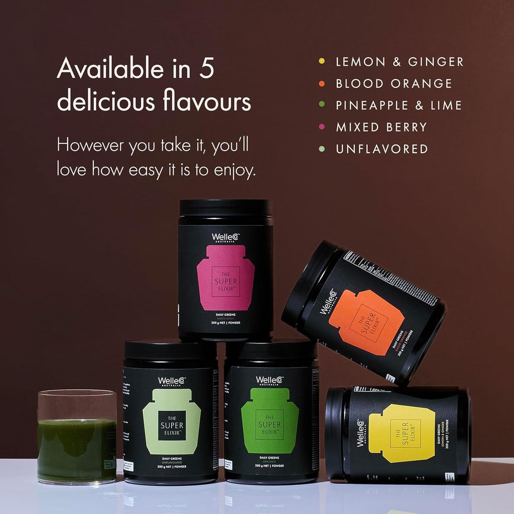 Welleco the Super Elixir Daily Greens Powder, Probiotic Drink Mix with Whole Foods, Gluten Free, Vegan Gut Health Powder, Energy, Immunity, Healthy Skin, Hair & Nails (Jar, Pineapple & Lime Jar)