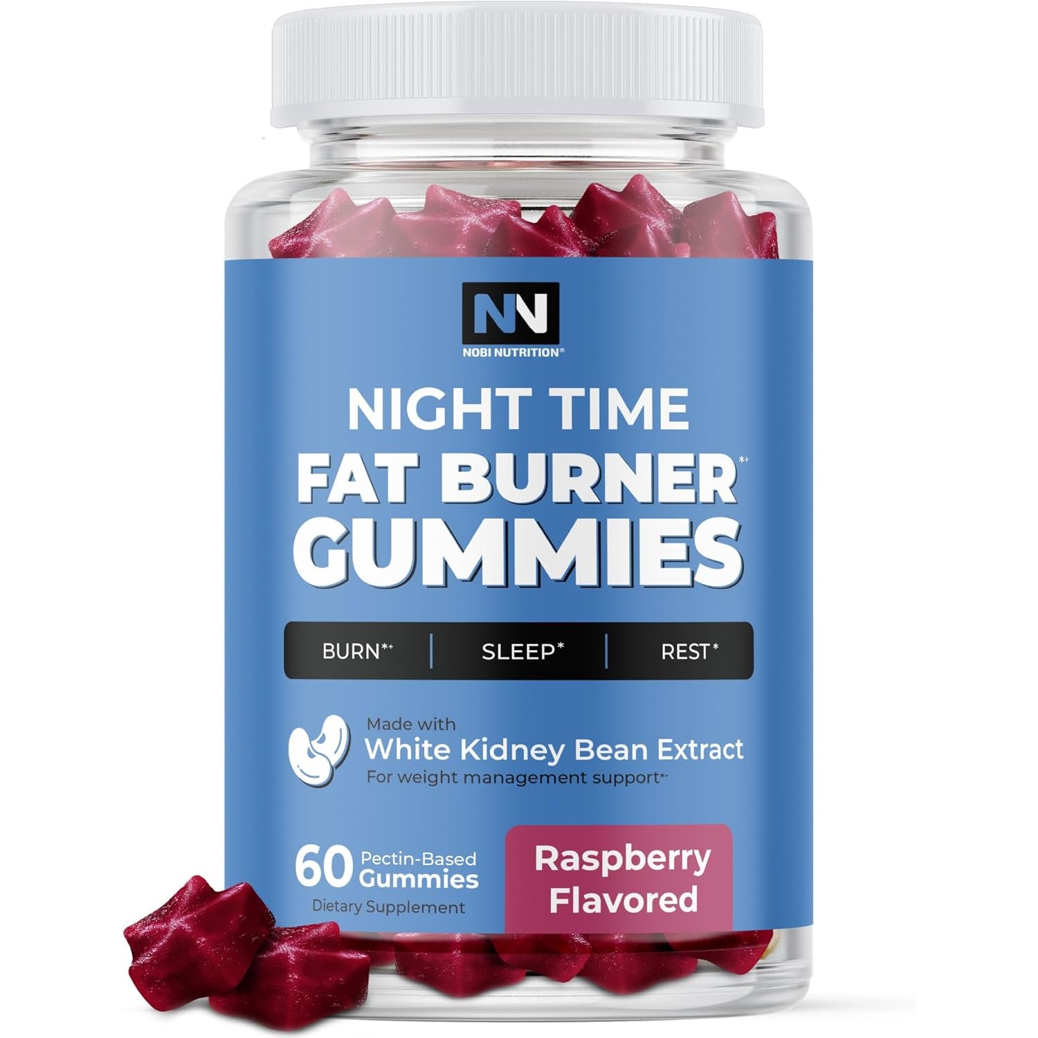 Night Time Fat Burner Gummies, Sleep Support & Weight Loss Supplement | Slimming Hunger Suppressant & Metabolism Booster, Shred Belly Fat While You Sleep | Nighttime Diet Gummies for Women & Men 60Ct