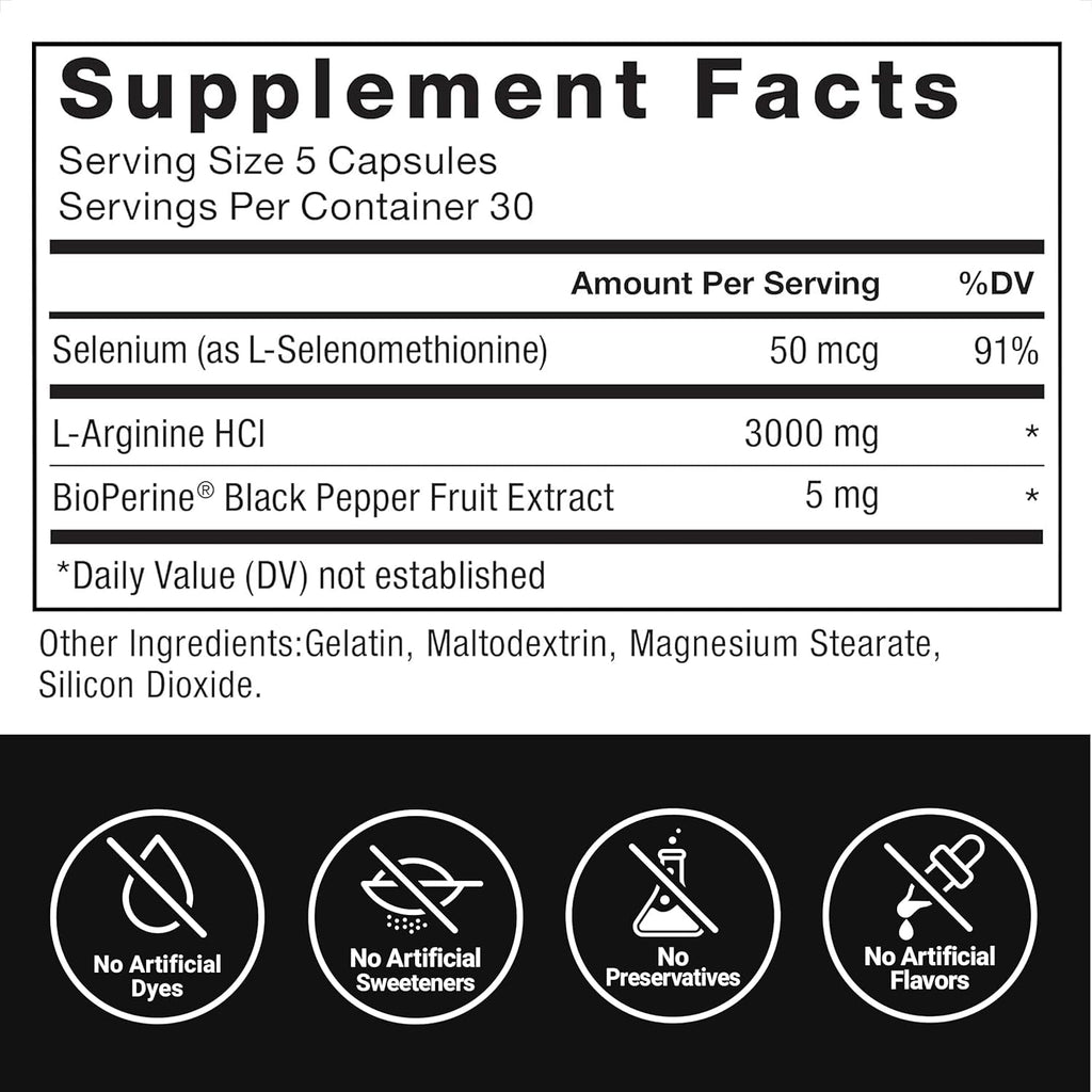Force Factor L-Arginine Nitric Oxide Supplement with Bioperine to Help Build Muscle and Support Stronger Blood Flow, Circulation, Nutrient Delivery, and Pumps, L-Arginine 3000Mg, 3G, 150 Capsules