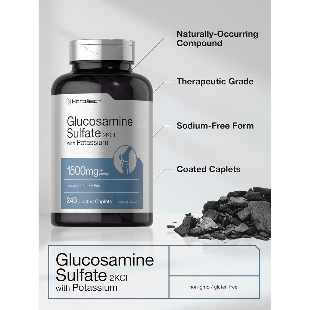 Horbäach Glucosamine Sulfate 1500Mg | 240 Caplets | 2KCI with Potassium | Non-Gmo and Gluten Free Supplement