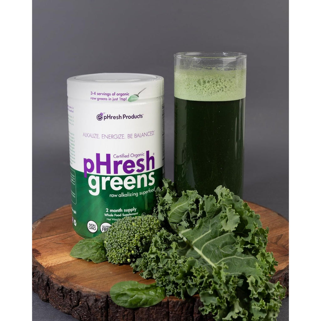 Phresh - Greens Raw Alkalizing Superfood Greens Powder - 2 Month Supply - Vegan, Kosher, Gluten Free - Natural Enzymes, Nutrients - Approved for Intermittent Fasting - 10 Oz