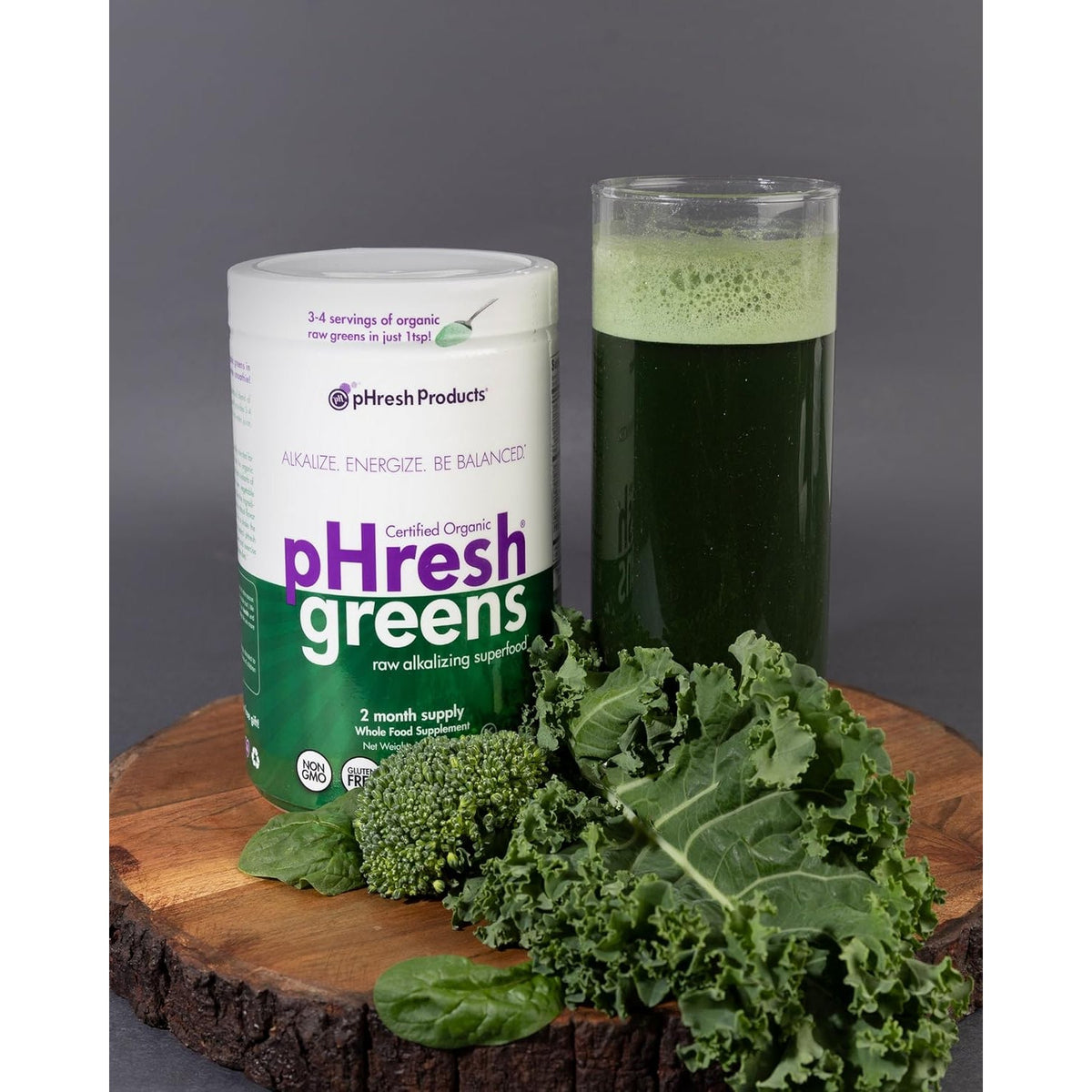 Phresh - Greens Raw Alkalizing Superfood Greens Powder - 2 Month Supply - Vegan, Kosher, Gluten Free - Natural Enzymes, Nutrients - Approved for Intermittent Fasting - 10 Oz