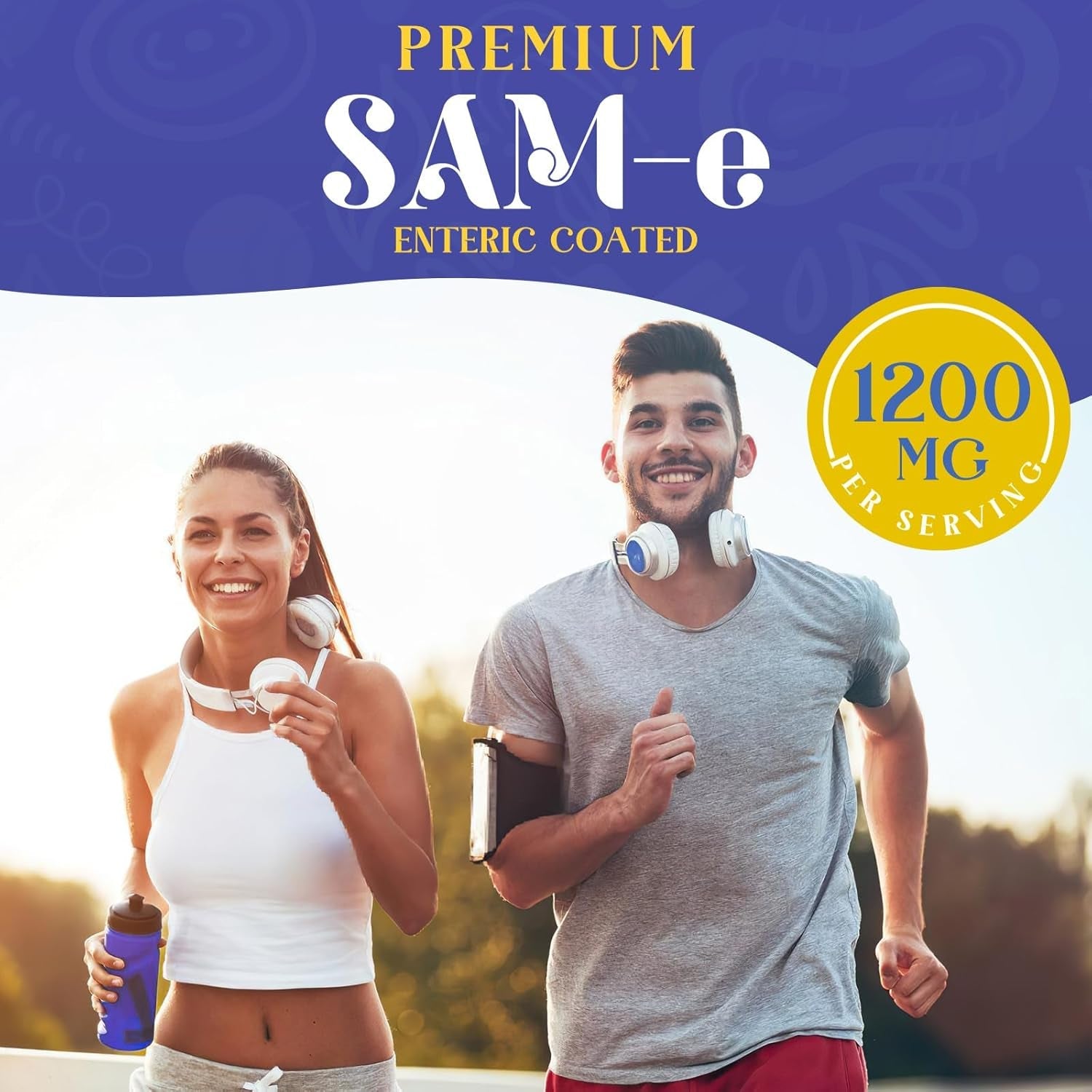 1200 MG SAM E Supplement for Brain, Mood, Joint, and Liver, High Absorption Sam-E (S-Adenosyl-L-Methionine) with Coq10, 5-HTP, Enteric Coated 60 Tablets, Vegan