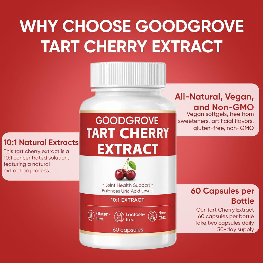 Good Grove Tart Cherry Extract, Tart Cherry, Supports Joint Comfort | Daily Wellness, Vegan Non-Gmo, 60 Capsules