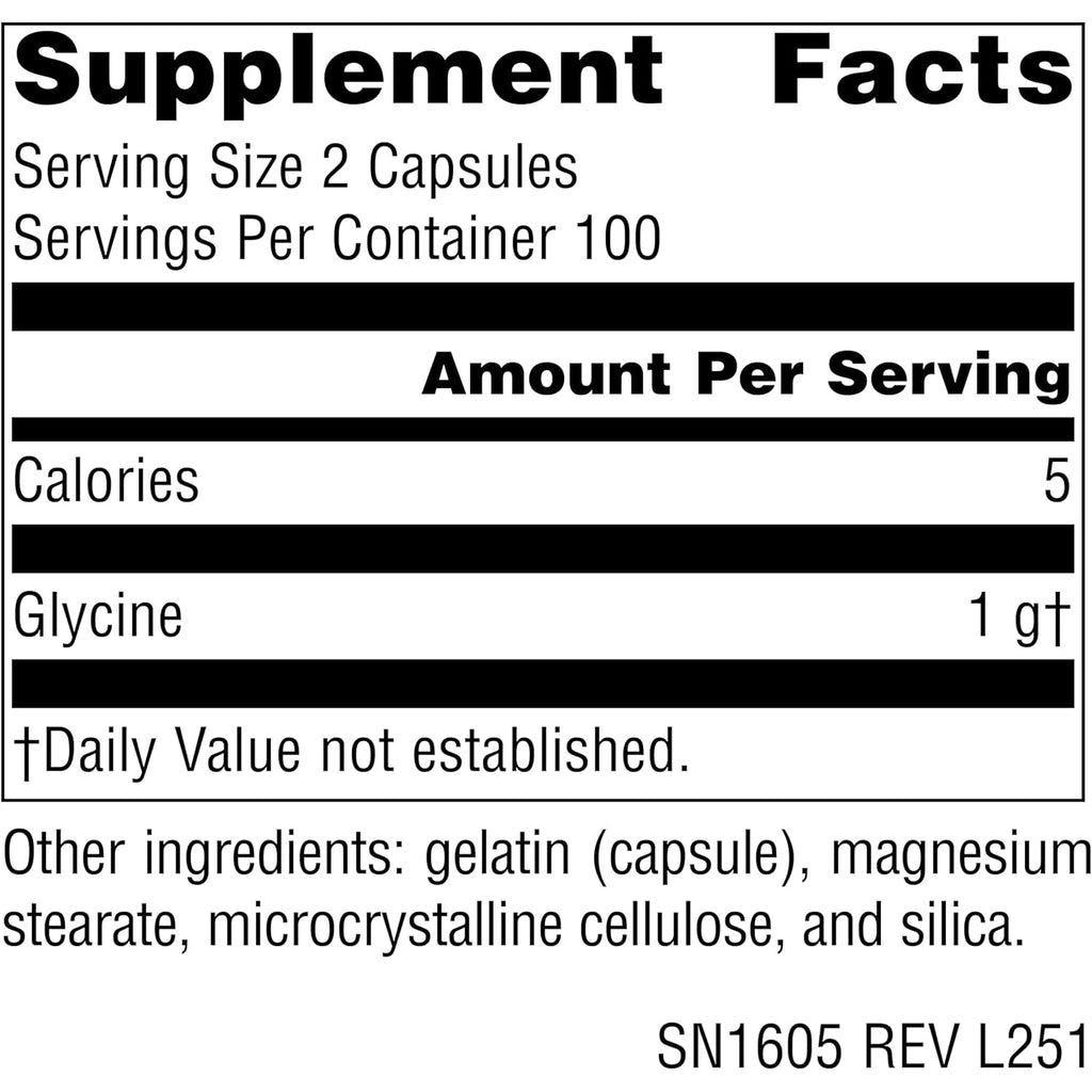 Source Naturals Glycine, Dietary Supplement - 500 Mg - 200 Capsules