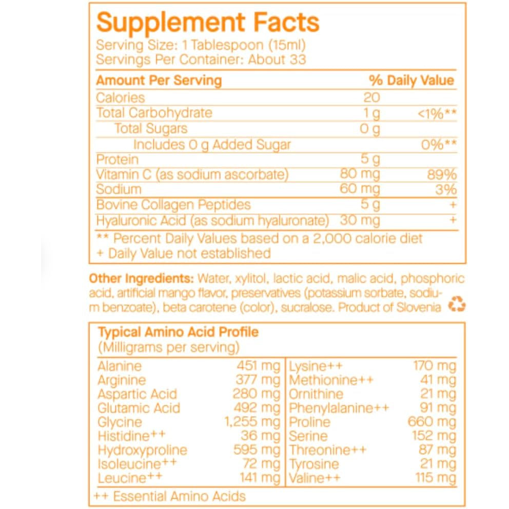 Spoiledchild Collagen Peptides + Vitamin C + Hyaluronic Acid Liquid Collagen Mango Flavor 400 Ml (13.5 Fl Oz)