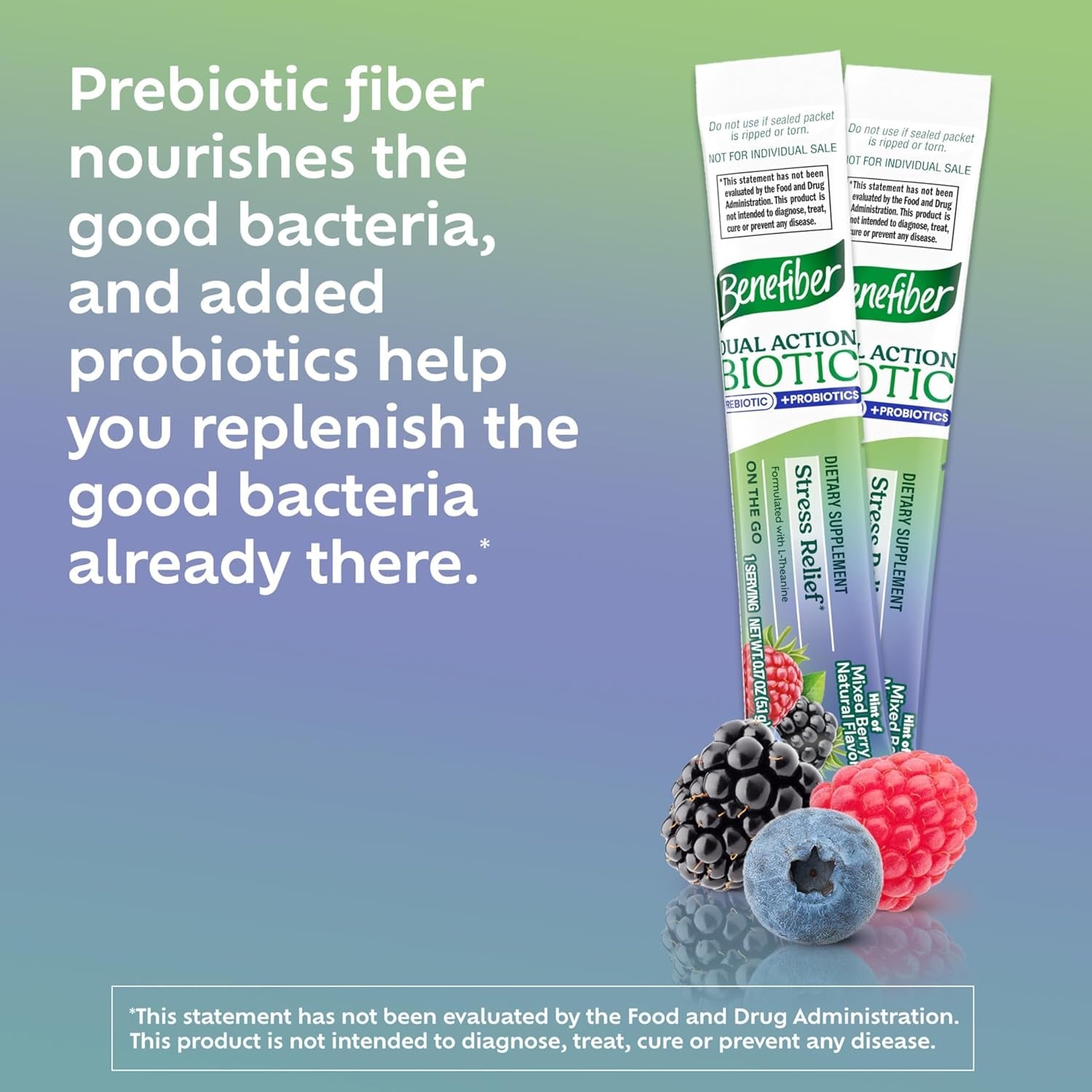 Benefiber Dual Action Biotic plus Stress Relief, 18 Count Stick Packs